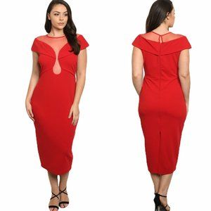 1X 2X Plus Size Red Mesh Top Dress